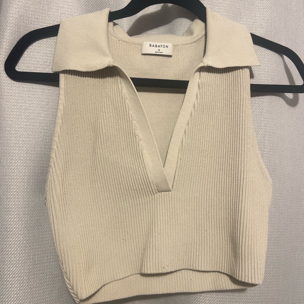 Babaton Beige Ribbed Collared Top - Picture 3 of 5